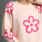 Umgee Round Neck Sweater with Pink Floral Accents - Farnelli