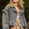 POL Cropped Denim Jacket with Functional Zipper Detail - Dark Gray