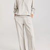 Collared Sweatshirt and High Waist Pants Active Set - Light Gray