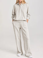 Collared Sweatshirt and High Waist Pants Active Set - Farnelli