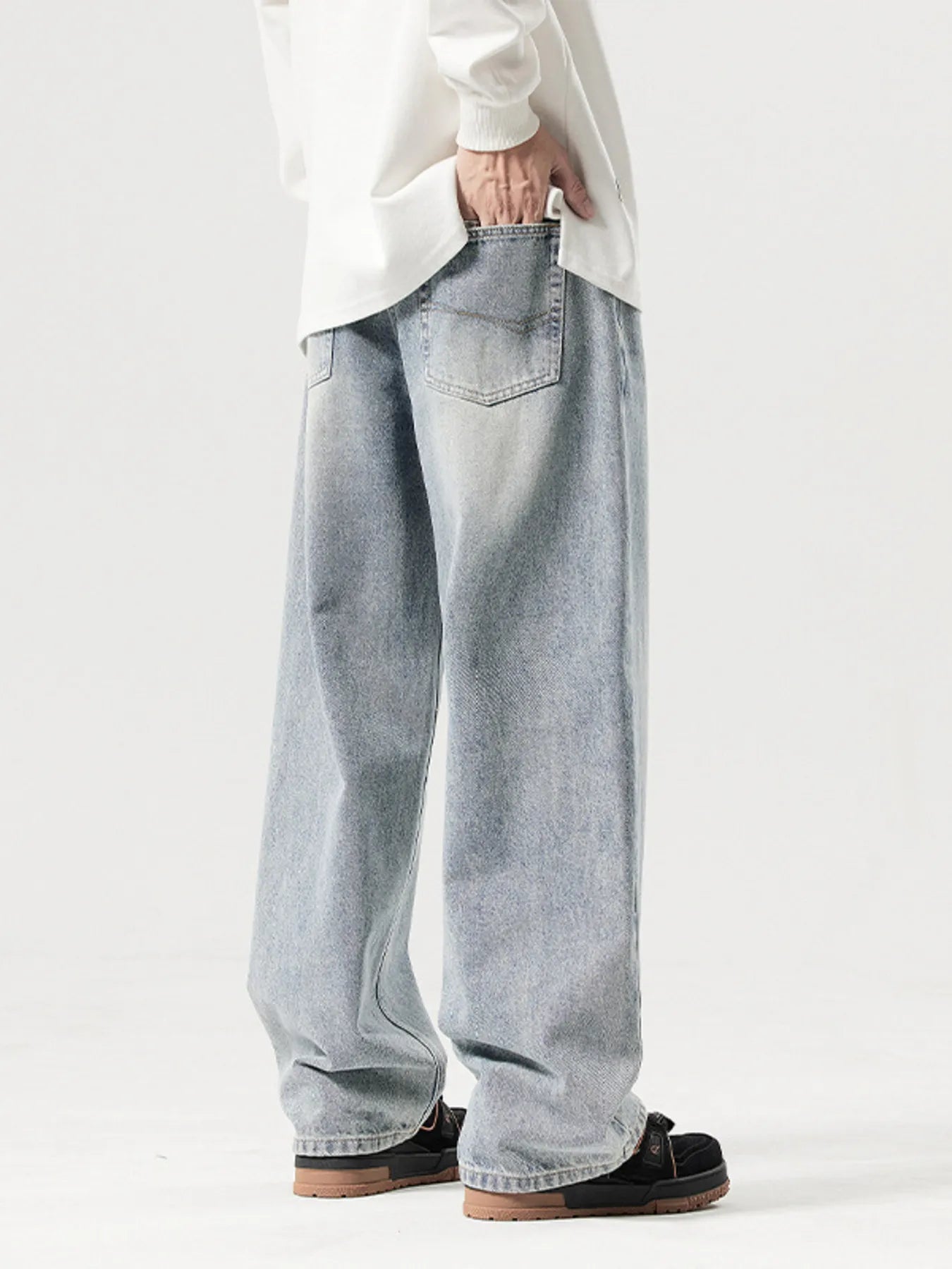 Men's Vintage Wash Wide Leg Jeans - Farnelli