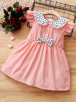 Children's Bow Peter Pan Collar Ruffle Sleeve Dress - Farnelli