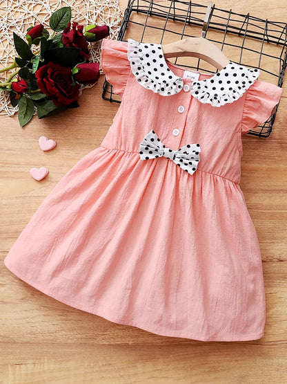 Children's Bow Peter Pan Collar Ruffle Sleeve Dress - Farnelli