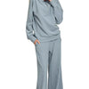 Zenana Ribbed High Neck Half Zip Pullover & Pants Set - BLUE GREY