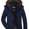 Men's Plus Size Warm Fur Hooded Winter Coat - Sapphire Blue
