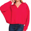 Zenana French Terry Collared Exposed Seam Sweatshirt - RUBY