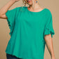 Umgee Full Size Raw Hem Ruffle Short Sleeve Blouse Plus Size - Farnelli