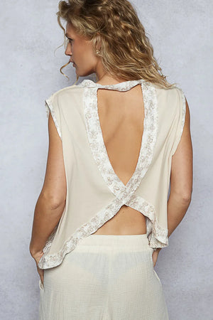 POL Round Neck Sleeveless Top with Floral Contrast - Farnelli