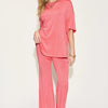 Basic Bae Full Size Bamboo Drop Shoulder T-Shirt and Flare Pants Set - Coral