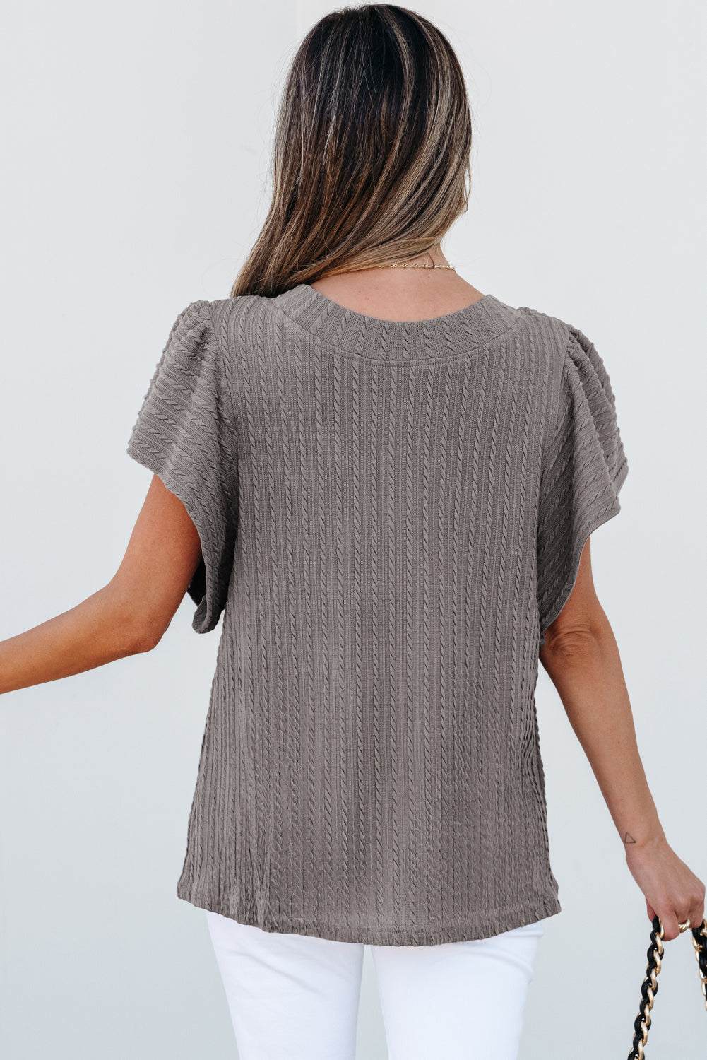 Brynn Textured Flutter Sleeve Top - Farnelli