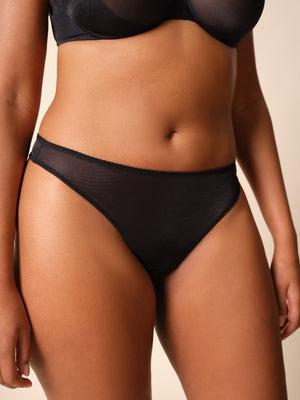 Gossard Glossies Black Sheer Thong Panty-1