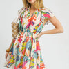 Umgee Printed Tie Neck Ruffled Hem Dress - Orange