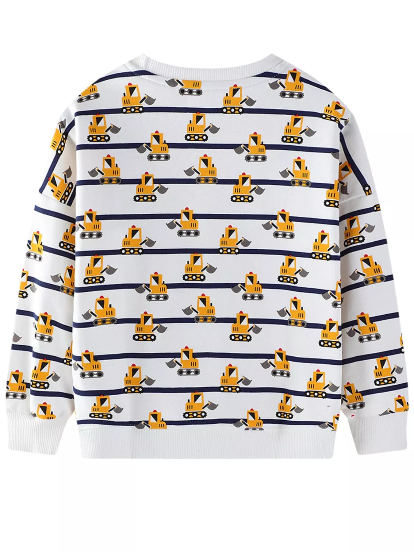 Children's Excavator Print Striped Crew Neck Sweatshirt - Farnelli