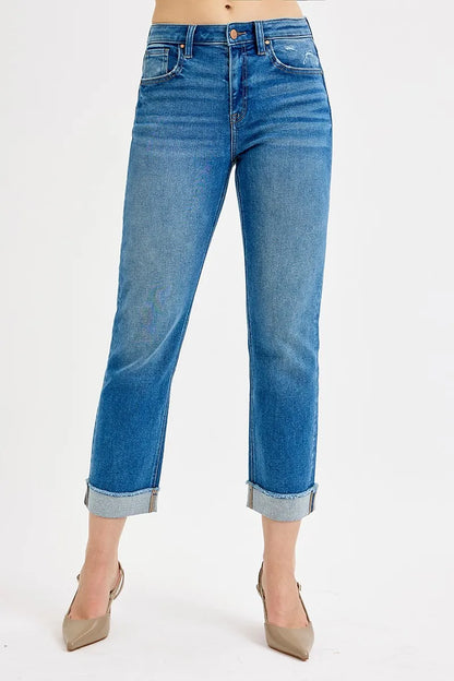 RISEN Full Size High Rise Boyfriend Fit Ankle Jeans Plus SIze - Farnelli
