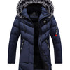 Men's Plus Size Longline Padded Winter Coat with Faux Fur Hood - Blue