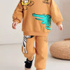 Children's Animal Round Neck Sweatshirt and Pants Set - Gold
