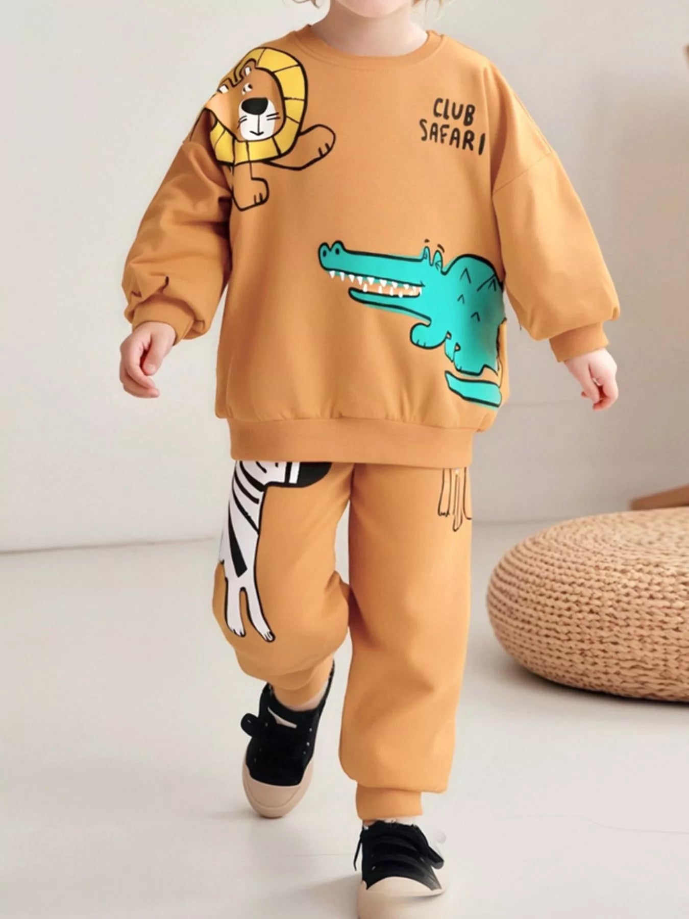 Children's Animal Round Neck Sweatshirt and Pants Set - Farnelli
