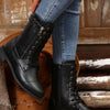 Lace Up Round Toe Boots - Black