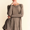 Davi & Dani Round Neck Dropped Shoulder Long Sleeve Knit Top - Coffee Brown
