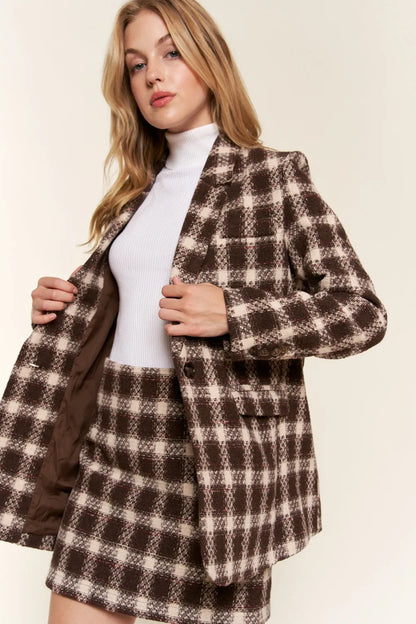 And The Why Full Size Plaid Brushed One Button Blazer - Farnelli