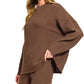 Zenana Round Neck Knit Top and Shorts Sweater Set - Farnelli
