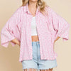 Culture Code Button Up Drop Shoulder Slit Shirt - FLAMINGO PINK