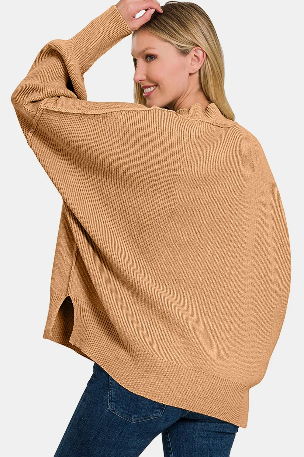 Zenana Side Sit Oversize Sweater - Farnelli