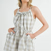 MABLE Plaid Sleeveless Button Down Romper - Lt Taupe