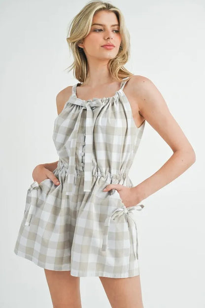 MABLE Plaid Sleeveless Button Down Romper - Farnelli