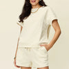 Double Take Full Size Texture Short Sleeve T-Shirt and Drawstring Shorts Set - Ivory