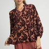 Umgee Floral Velvet Blouse with Balloon Sleeves - GRAPE