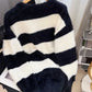 Men's Plus Size Striped Fuzzy Knit Pullover Sweater - Farnelli