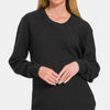 Zenana Full Size Round Neck Long Sleeve Curved Hem Sweater - Black