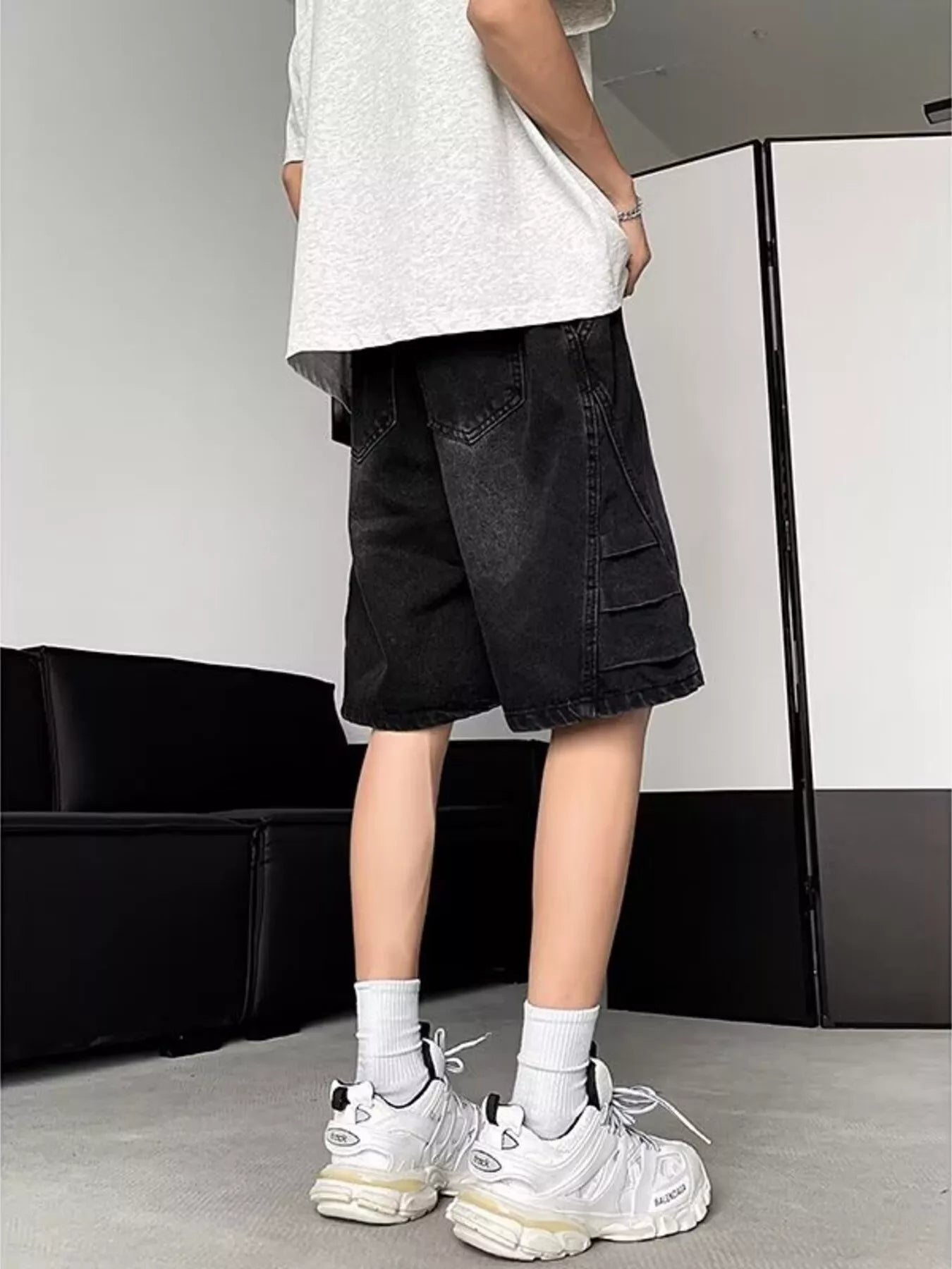 Men's Plus Size Wash Loose Fit Denim Shorts - Farnelli