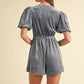 Mable Jewel Bow Decor Puff Sleeve Velvet Romper - Farnelli