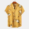 Men's Plus Size Floral Print Short Sleeve Button Down Shirt - Yellow