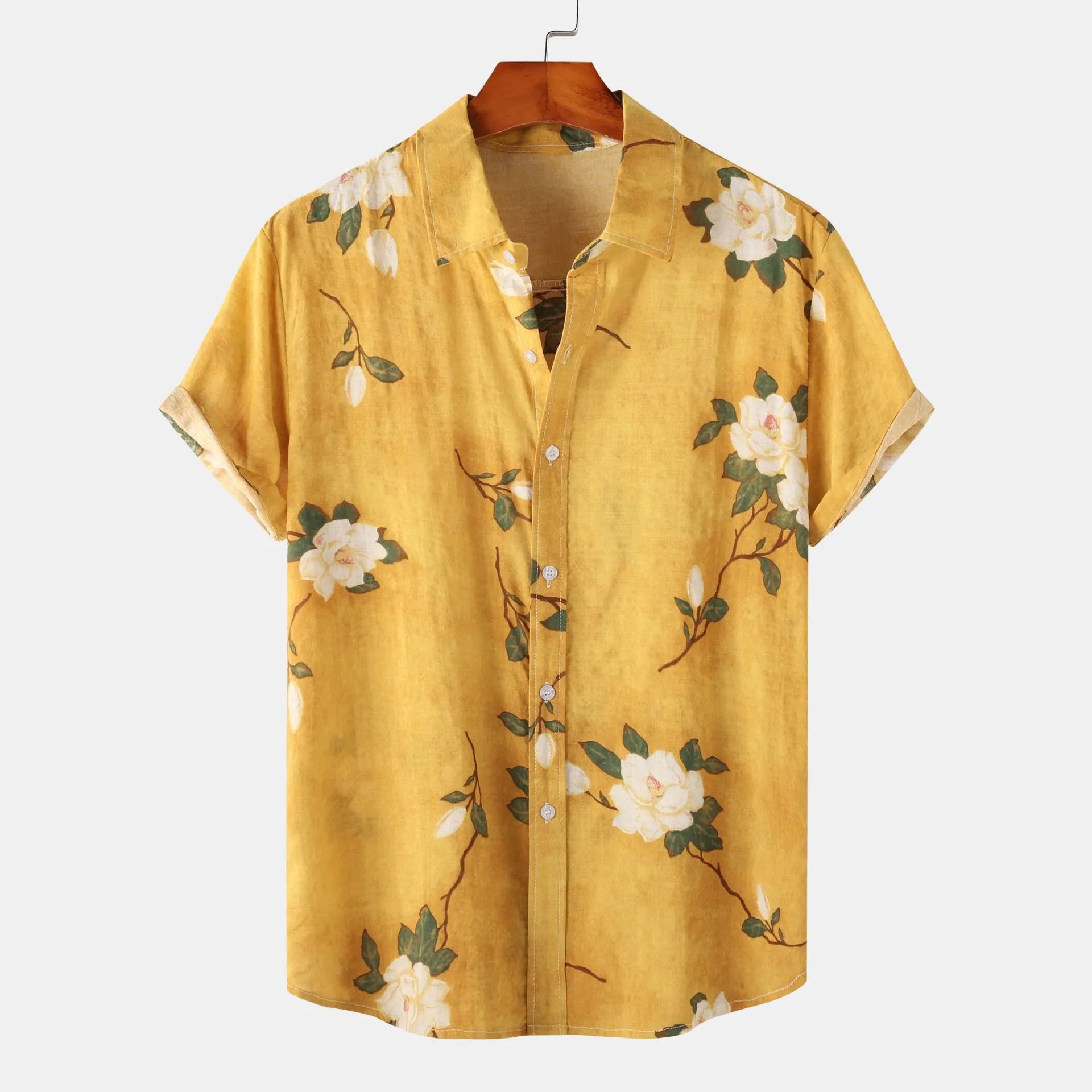 Men's Plus Size Floral Print Short Sleeve Button Down Shirt - Farnelli