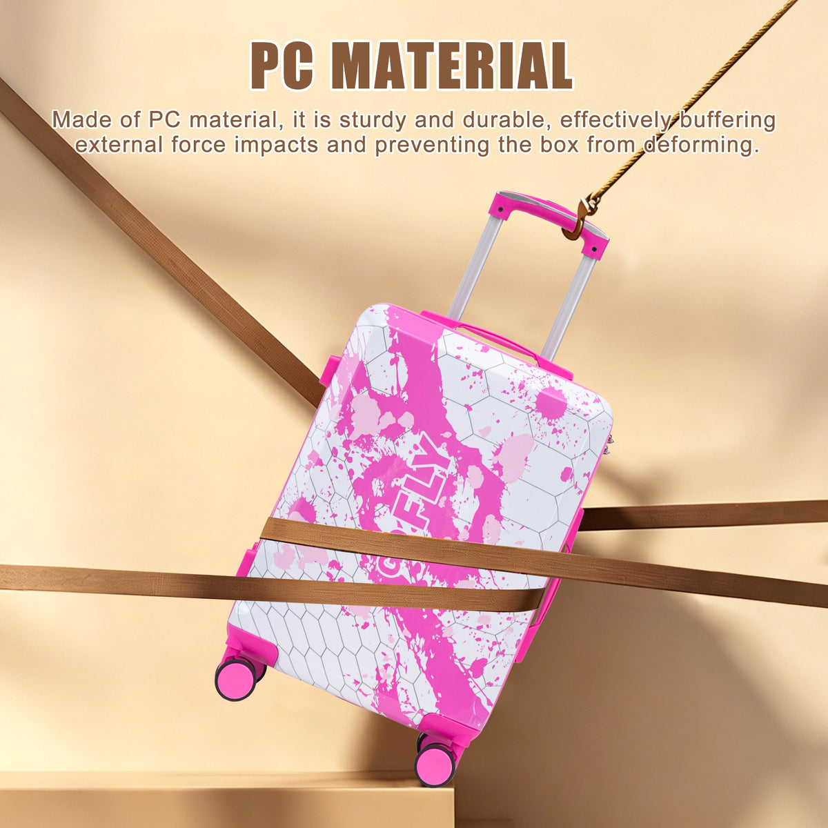 HouseOfZazla pink 3-piece spinner wheel hard case luggage set with telescopic handles