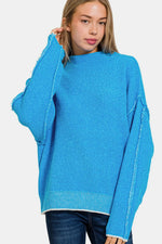 Zenana Exposed Seam Mock Neck Long Sleeve Sweater - Farnelli