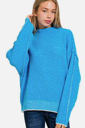 Zenana Exposed Seam Mock Neck Long Sleeve Sweater - Farnelli