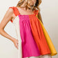 BiBi Frill Shoulder Strap Color Block Bodice Top - Farnelli