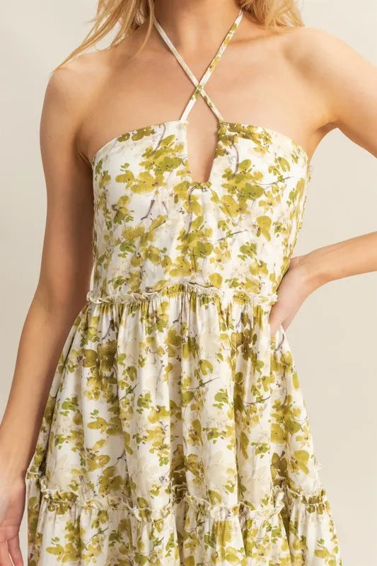 HYFVE Floral Print Halter Neck Tiered Mini Dress - Farnelli