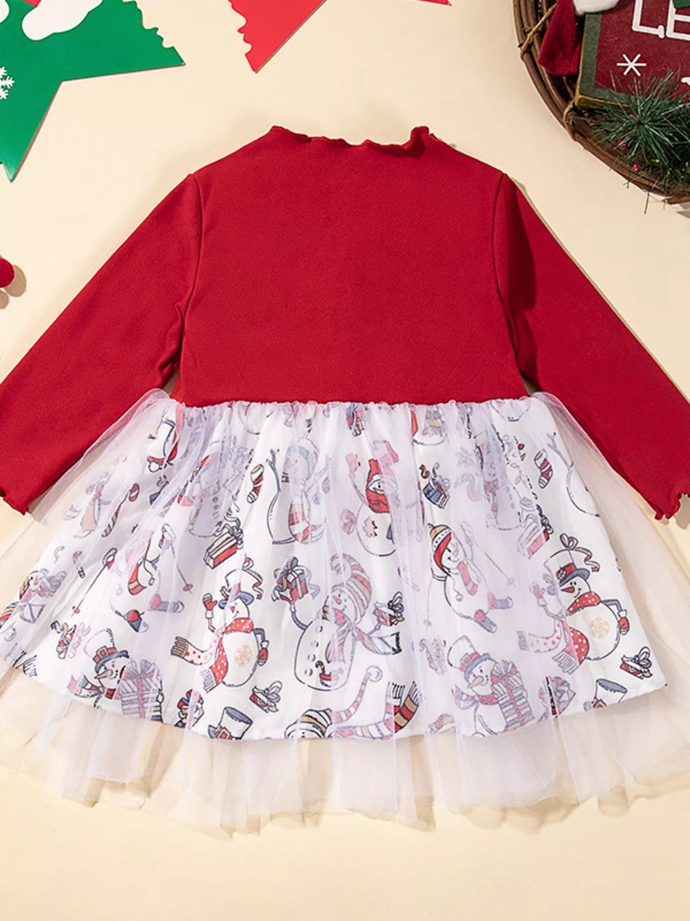 Children's Christmas Snowman Print Tulle Dress - Farnelli