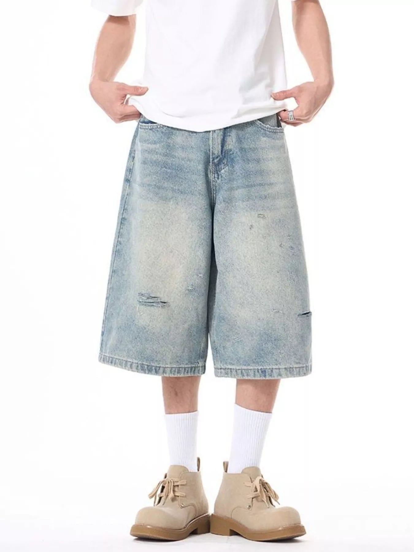 Men's Plus Size Distressed Washed Demin Shorts - Farnelli