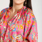 Umgee Full Size Satin Paisley Ruffle Neck Button-Up Shirt Plus Size - Farnelli