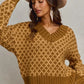 SO ME Color Block Textured Christmas Sweater V Neck Top - Farnelli