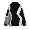 Men's Plus Size Color Block Zip Collar Sweater - Black