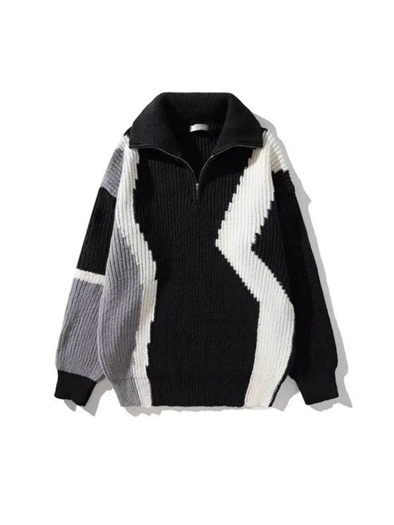 Men's Plus Size Color Block Zip Collar Sweater - Farnelli