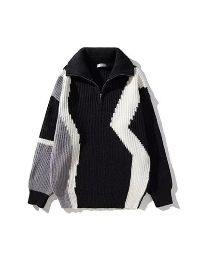 Men's Plus Size Color Block Zip Collar Sweater - Farnelli