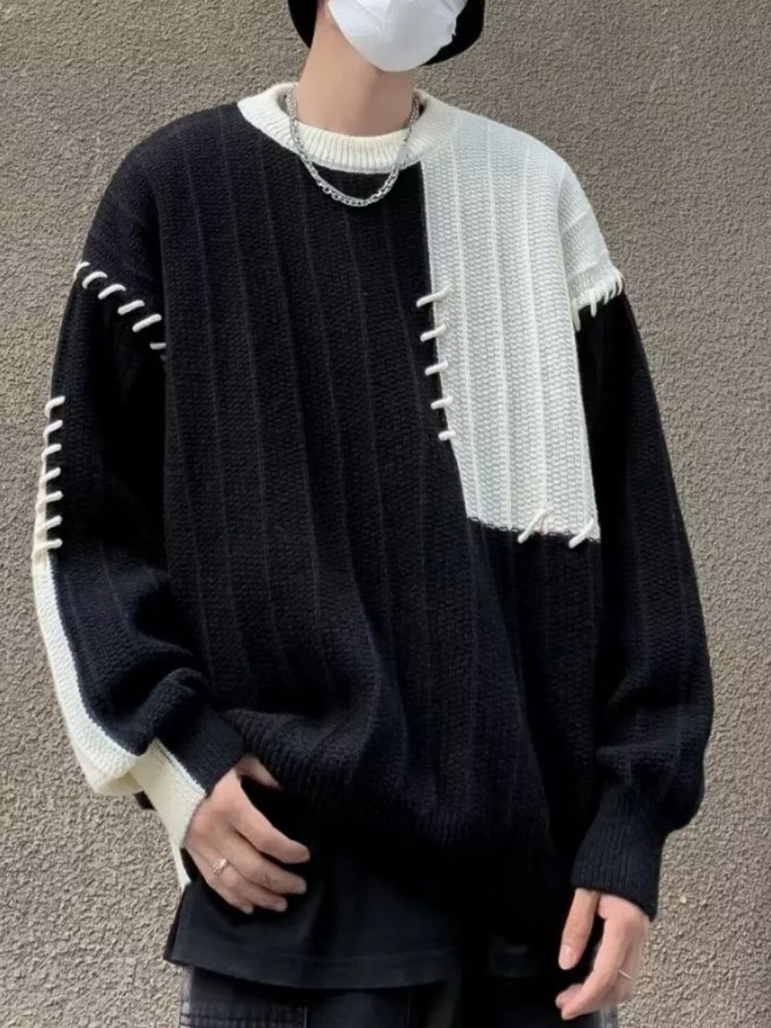 Men's Color Block Round Neck Sweater - Farnelli
